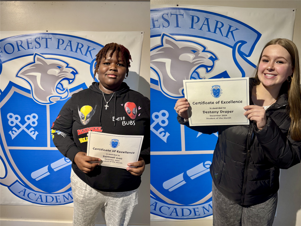   December Students of the Month, Samuel and Destany.